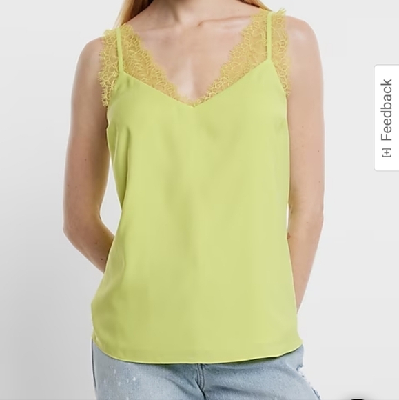 Express Romantic satin lace strap downtown cami lemon yellow XL - Picture 1 of 13